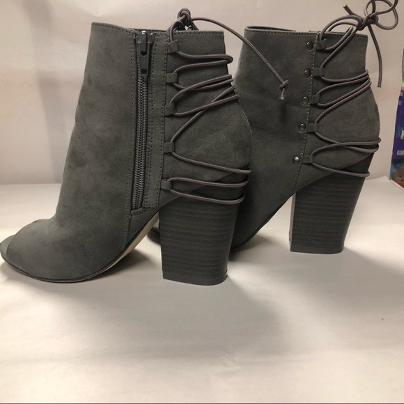 Shoe Dazzle Allie Gray Suede Peep Toe Bootie - Picture 3 of 6